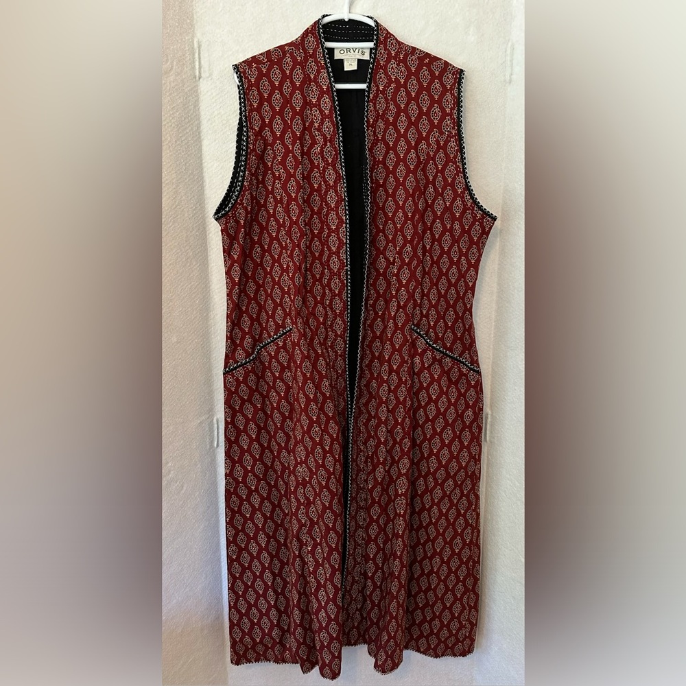 Vintage Orvis Full-Length Indian Cotton Vest Jacket Red/Gold Size XL
